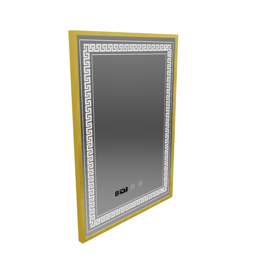 Miroir LED Touch Bruno, système anti-buée, horloge et température, 60x80 cm, cadre doré brossé, S84/60X80