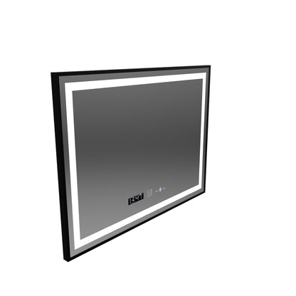 Miroir LED rectangulaire, 80x60 cm, Verite Majeste Noir Motion Glow Marcello, système anti-buée, horloge et thermomètre, intensité variable