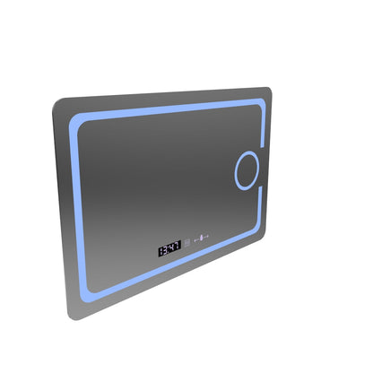 Miroir LED rectangulaire, 120x80cm, Eclat MotionGlow Marcello, système anti-buée, horloge et thermomètre, loupe cosmétique, variable