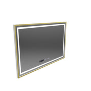 Miroir LED rectangulaire, 120x80cm, Verite Royale Gold MotionGlow Marcello, système anti-buée, horloge et thermomètre, intensité variable