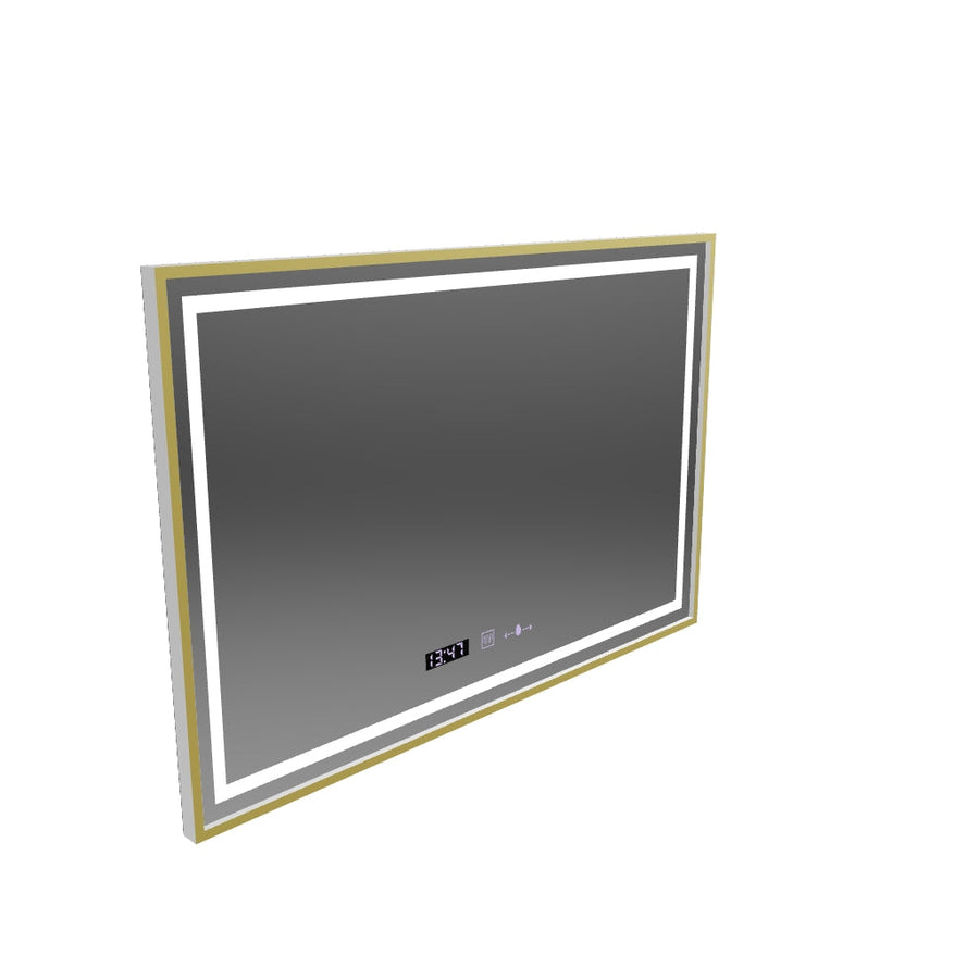 Miroir LED rectangulaire, 120x80cm, Verite Royale Gold MotionGlow Marcello, système anti-buée, horloge et thermomètre, intensité variable