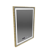 Miroir LED rectangulaire, 60x80 cm, Verite Royale Gold MotionGlow Marcello, système anti-buée, horloge et thermomètre, intensité variable