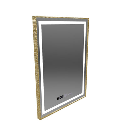 Miroir LED rectangulaire, 60x80 cm, Verite Royale Gold MotionGlow Marcello, système anti-buée, horloge et thermomètre, intensité variable