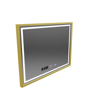 Miroir LED rectangulaire, 80x60 cm, Verite Royale Gold MotionGlow Marcello, système anti-buée, horloge et thermomètre, intensité variable