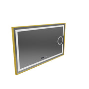Miroir LED rectangulaire, 110x65cm, Eclat MotionGlow Marcello, système anti-buée, horloge et thermomètre, loupe cosmétique, intensité variable, cadre doré brossé