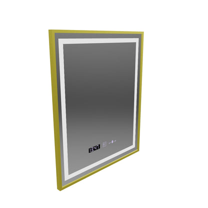Miroir LED rectangulaire, 75x90 cm, Verite Royale Gold MotionGlow Marcello, système anti-buée, horloge et thermomètre, intensité variable