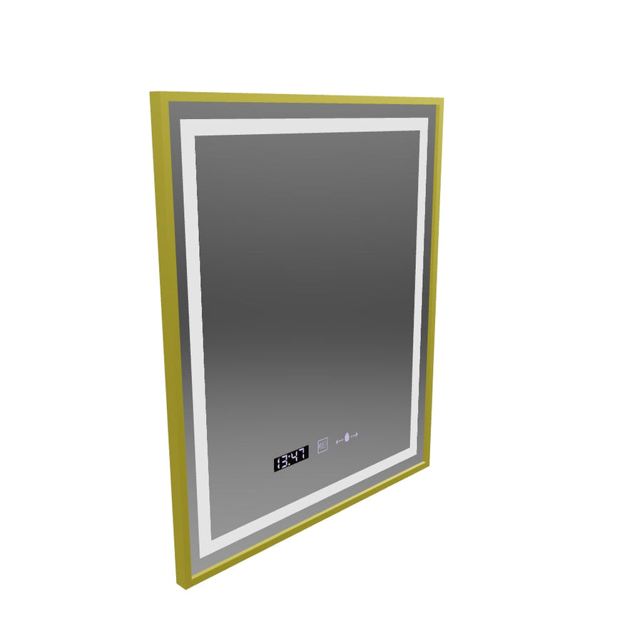 Miroir LED rectangulaire, 75x90 cm, Verite Royale Gold MotionGlow Marcello, système anti-buée, horloge et thermomètre, intensité variable