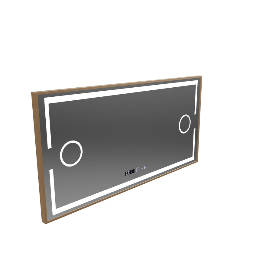 Miroir LED MotionGlow Capteur Isabell avec fonction désembuage Thermomètre Horloge 120x80 cm Lumière Chaude/Froide/Neutre Intensité Variable, Cadre Brossé Or Rose, Collection Marcello Funghi