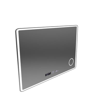Miroir LED rectangulaire 120x80 Aura Riflesso Puro MotionGlow Marcello, système anti-buée, thermomètre et horloge, dimmable