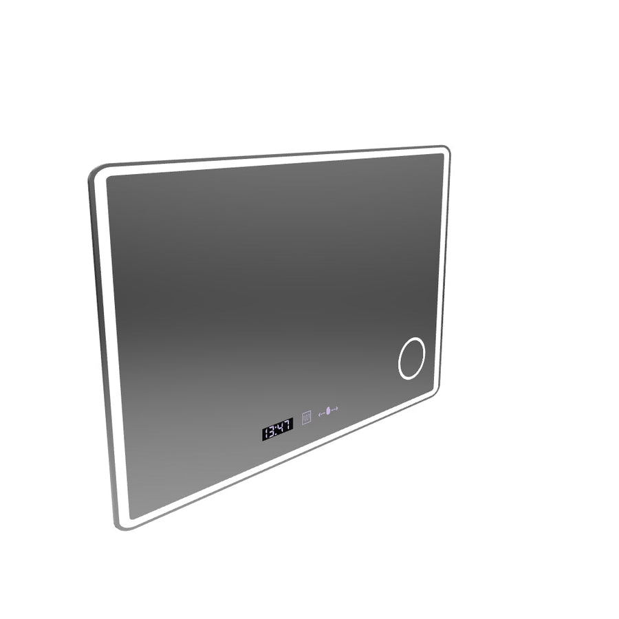 Miroir LED rectangulaire 120x80 Aura Riflesso Puro MotionGlow Marcello, système anti-buée, thermomètre et horloge, dimmable