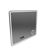 Miroir LED rectangulaire, 90 x 75 cm, Riflesso MotionGlow Marcello, système anti-buée, horloge et thermomètre, loupe cosmétique, variable
