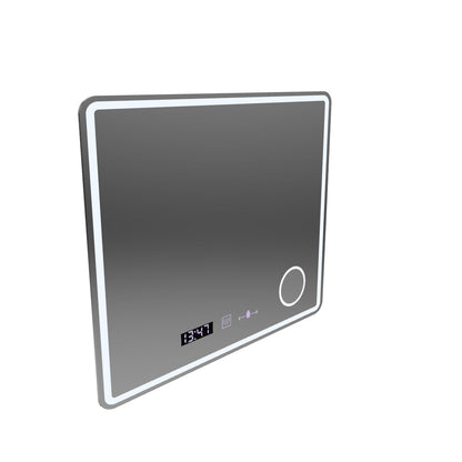 Miroir LED rectangulaire, 90 x 75 cm, Riflesso MotionGlow Marcello, système anti-buée, horloge et thermomètre, loupe cosmétique, variable