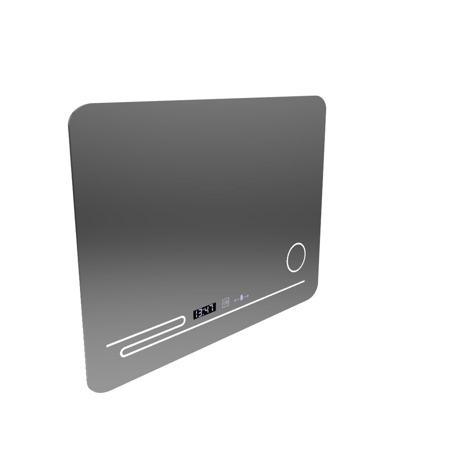 Miroir LED rectangulaire, 80x60 cm, Harmonie MotionGlow Marcello, système anti-buée, thermomètre et horloge, loupe cosmétique, intensité variable