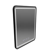 Miroir LED Tactile LUCIDA Système de Désembuage, Horloge et Température 60x80 cm Cadre Noir Brossé