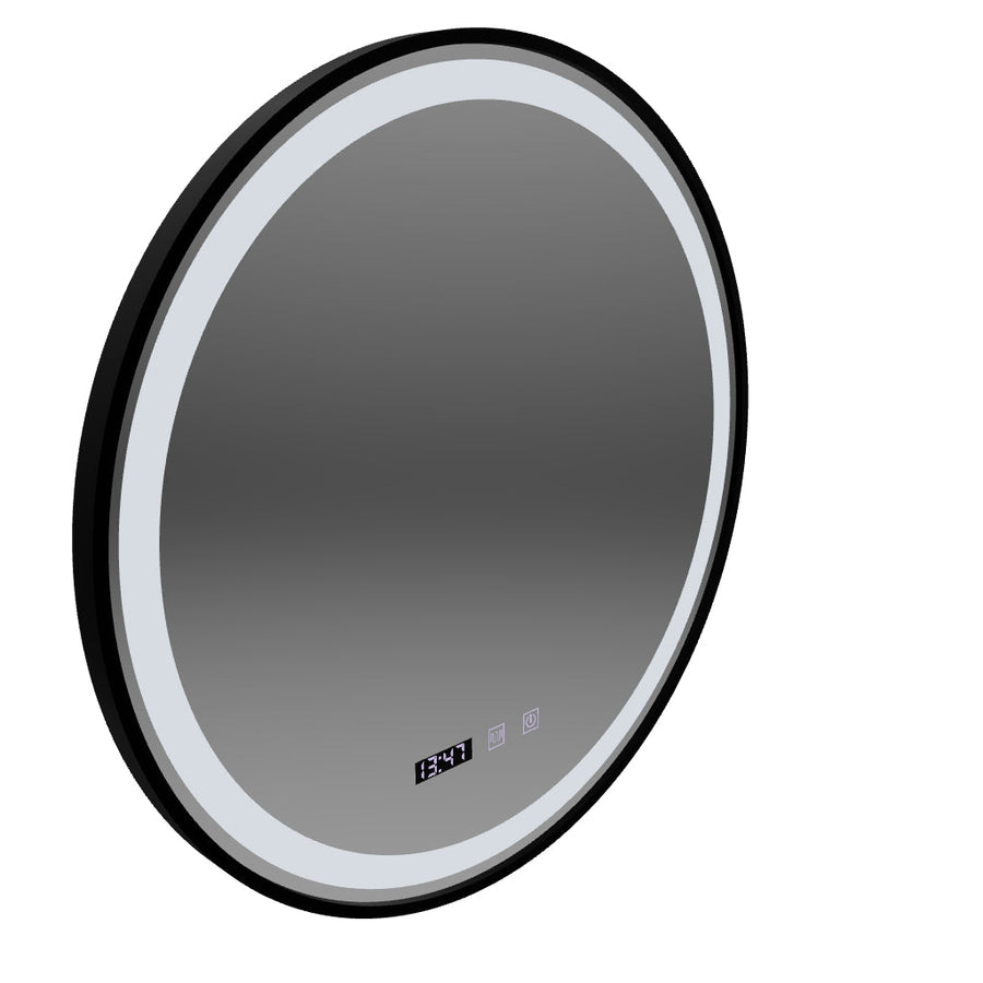 Miroir LED Tactile NOVARA Système Désembuage, Horloge et Température 50 cm Cadre Noir Brossé