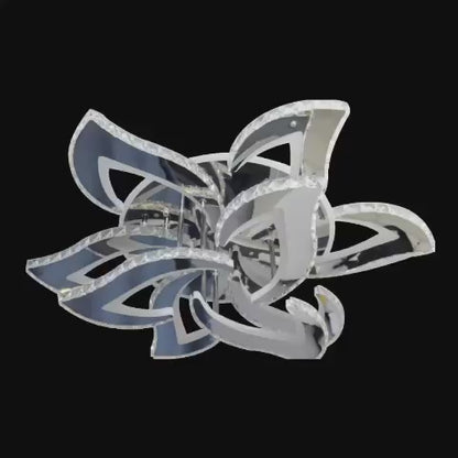 Lustre LED avec télécommande et cristal Alejandro 160W, 9 Fleurs, Lumière Froide/Chaude/Neutre, Dimable, Chrome Brillant