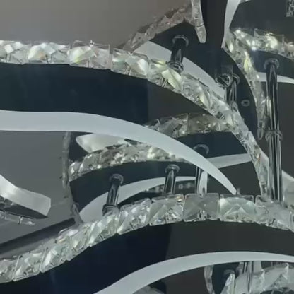 Lustre LED avec télécommande et cristal Alejandro 160W, 9 Fleurs, Lumière Froide/Chaude/Neutre, Dimable, Chrome Brillant