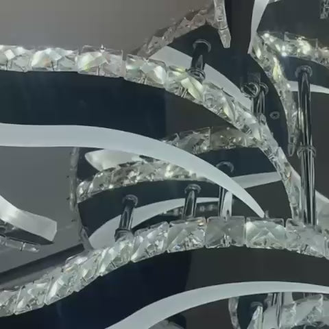 Lustre LED avec télécommande et cristal Alejandro 160W, 9 Fleurs, Lumière Froide/Chaude/Neutre, Dimable, Chrome Brillant