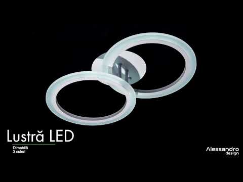 Lustre LED avec télécommande BETTY 28W, 2 Cercles, Lumière Froide/Chaude/Neutre, Dimmable, Blanc