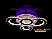 Lustre LED avec télécommande et cristal NOVA ROTONDA RGB 82W, 4 Cercles, Lumière Froide/Chaude/Neutre, Dimmable, Noir