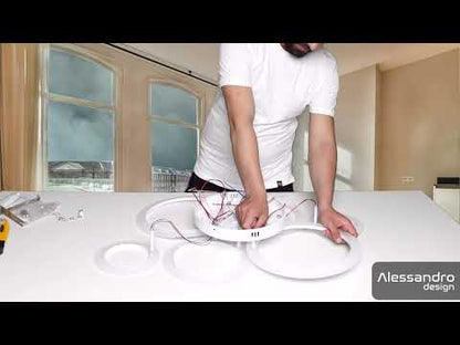 Lustre LED avec télécommande BETTY 82W, 6 Cercles, Lumière Froide/Chaude/Neutre, Dimmable, Blanc