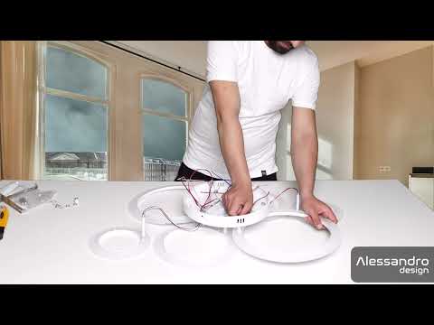 Lustre LED avec télécommande BETTY 82W, 6 Cercles, Lumière Froide/Chaude/Neutre, Dimmable, Blanc