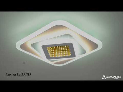 Lustre LED NEXA 3D 46W, Carré, Lumière Froide/Chaude/Neutre, Blanc