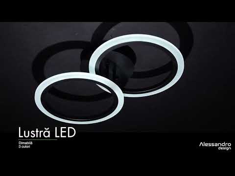 Lustre LED avec télécommande BETTY 28W, 2 Cercles, Lumière Froide/Chaude/Neutre, Dimmable, Noir