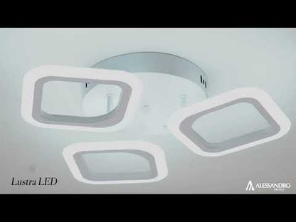 Lustre LED ERIKA 20W, 3 carrés, lumière neutre 4000k, blanc, métal et acrylique