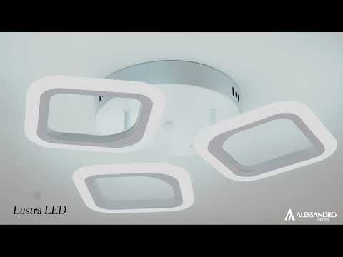 Lustre LED ERIKA 20W, 3 carrés, lumière neutre 4000k, blanc, métal et acrylique