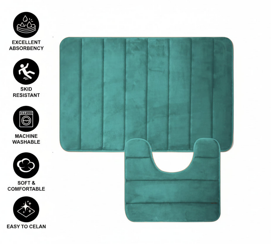 Lot de 3 tapis de bain, 50x40 cm, bleu, antidérapant