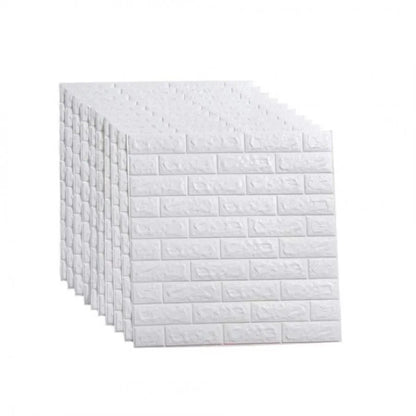 Lot de 10x papier peint 3D autocollant briques blanches en mousse souple, 70cm x 77cm x 2 mm