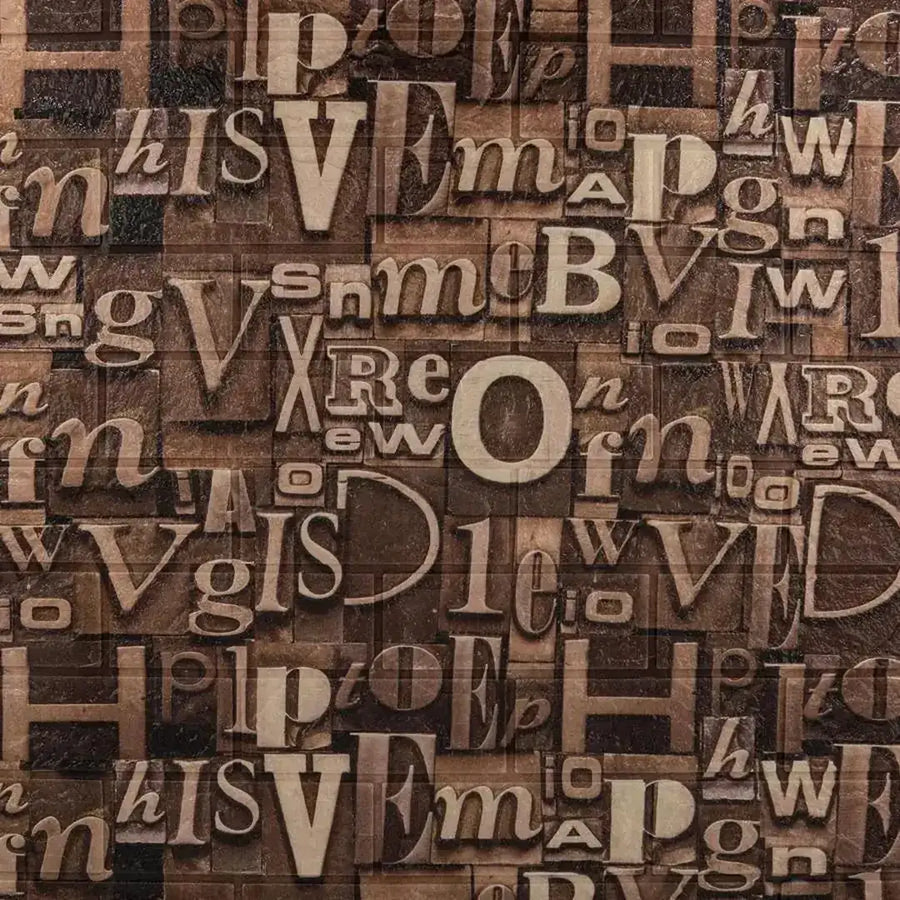 Lot de 10 papiers peints autocollants 3D en mousse souple marron, 80 cm x 70 cm x 6 mm, motif lettres marron clair