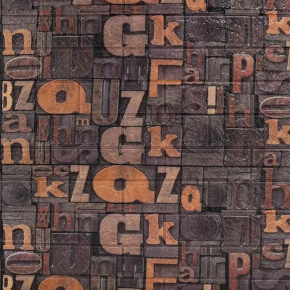 Lot de 10x papier peint autocollant 3D en mousse souple marron, 80cmx70cmx6mm, motif lettres marron foncé