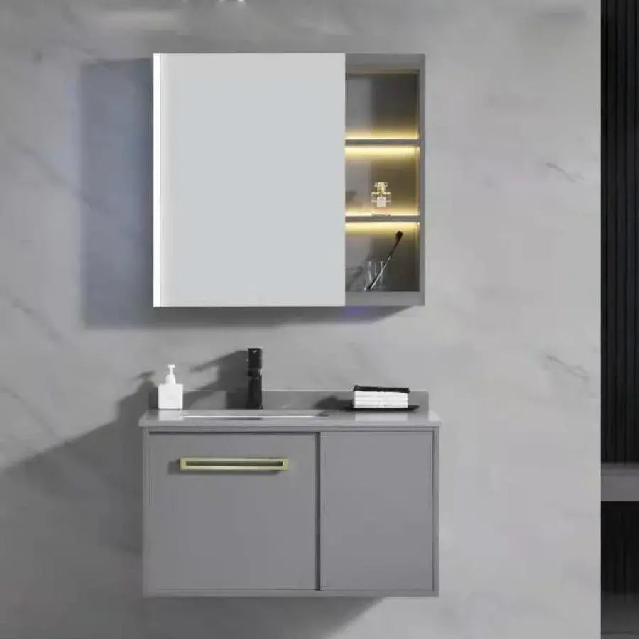 Ensemble de Meubles de Salle de Bain 60x47cm 3 Pièces Gris