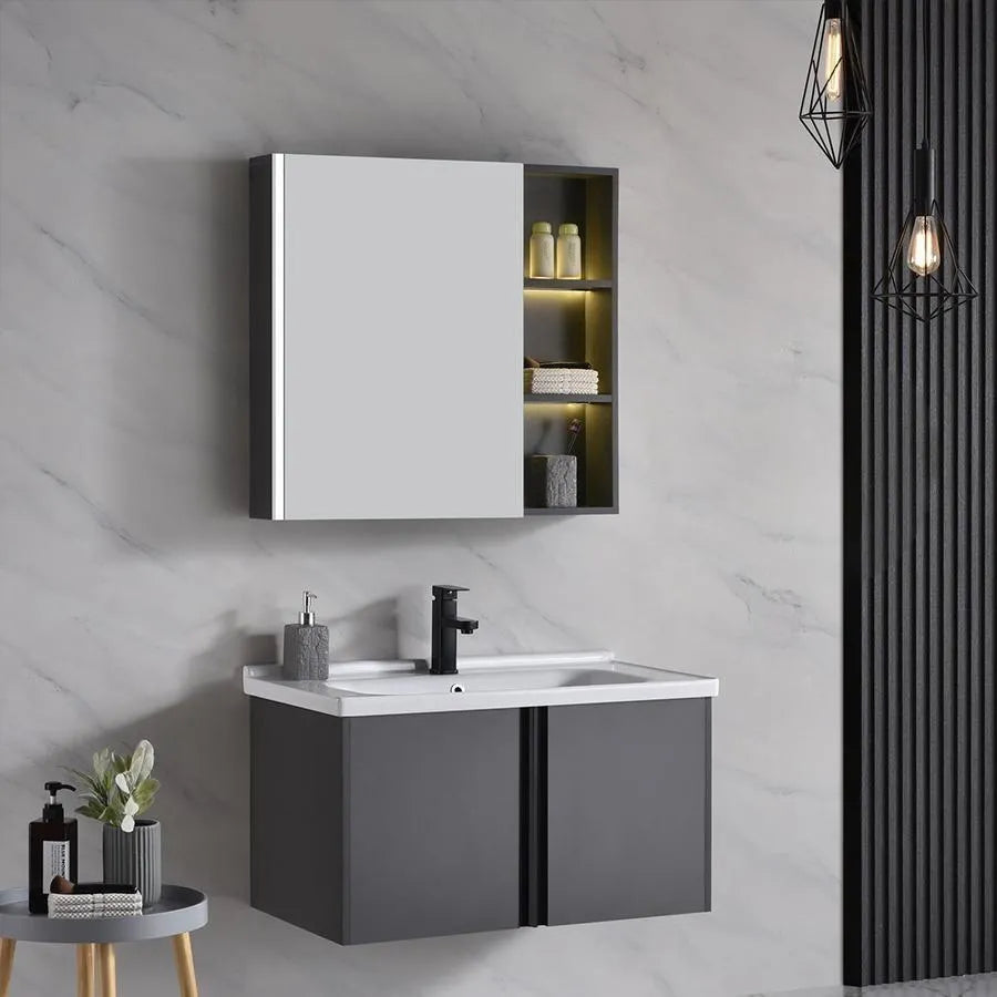 Ensemble de Meubles de Salle de Bain 81x48cm 3 Pièces Gris