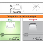 Spot LED carré, appliqué, 24W=200W, 6400K, lumière froide