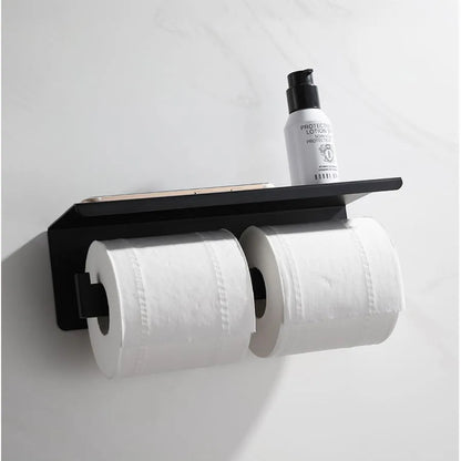 Porte-Papier Hygiénique Double avec Support Téléphone/Parfum Noir GJ603