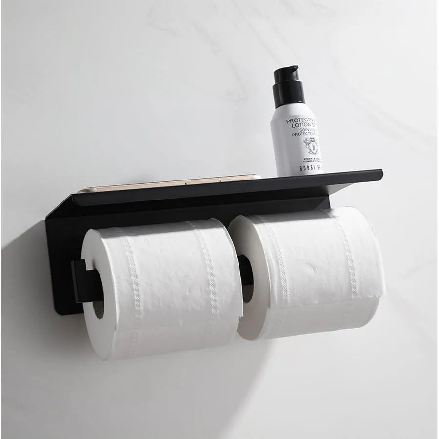 Porte-Papier Hygiénique Double avec Support Téléphone/Parfum Noir GJ603
