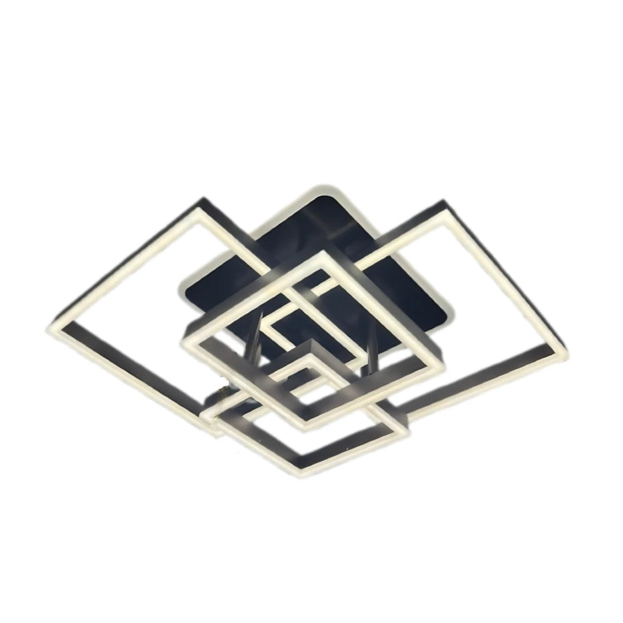 Lustre LED avec télécommande EMMA 190W, 4 Carrés, Lumière Froide/Chaude/Neutre, Dimmable, Noir