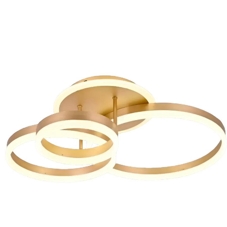 Lustre LED avec télécommande RIGA LILITH 68W, 3 Cercles, Lumière Froide/Chaude/Neutre, Dimmable, Or Brillant