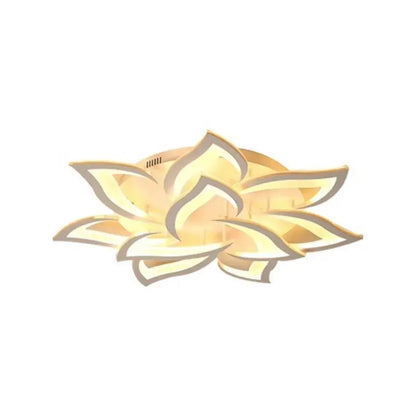 Lustre LED avec télécommande LOTUS 91W, 9 pétales, Lumière Froide/Chaude/Neutre, Dimmable, Blanc