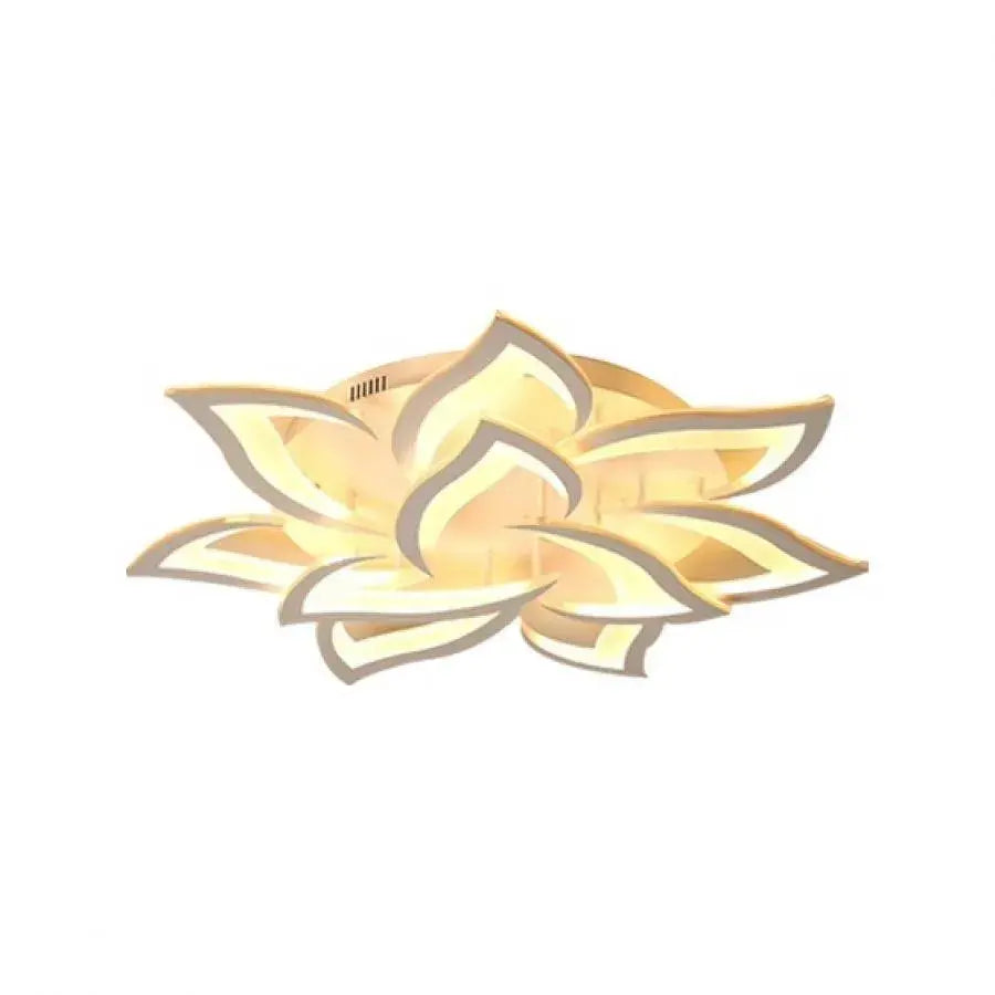 Lustre LED avec télécommande LOTUS 91W, 9 pétales, Lumière Froide/Chaude/Neutre, Dimmable, Blanc