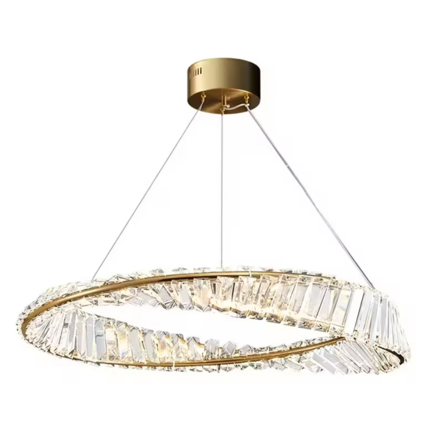 Lustre LED avec télécommande et cristal LUIGI, 35W, Lumière Froide/Chaude/Neutre, Dimmable, Or